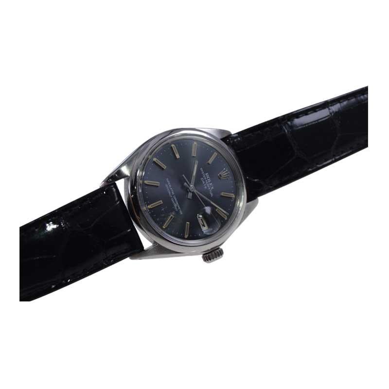 Rolex Steel Oyster Perpetual Date with Rare Slate Blue Dial from Early ...