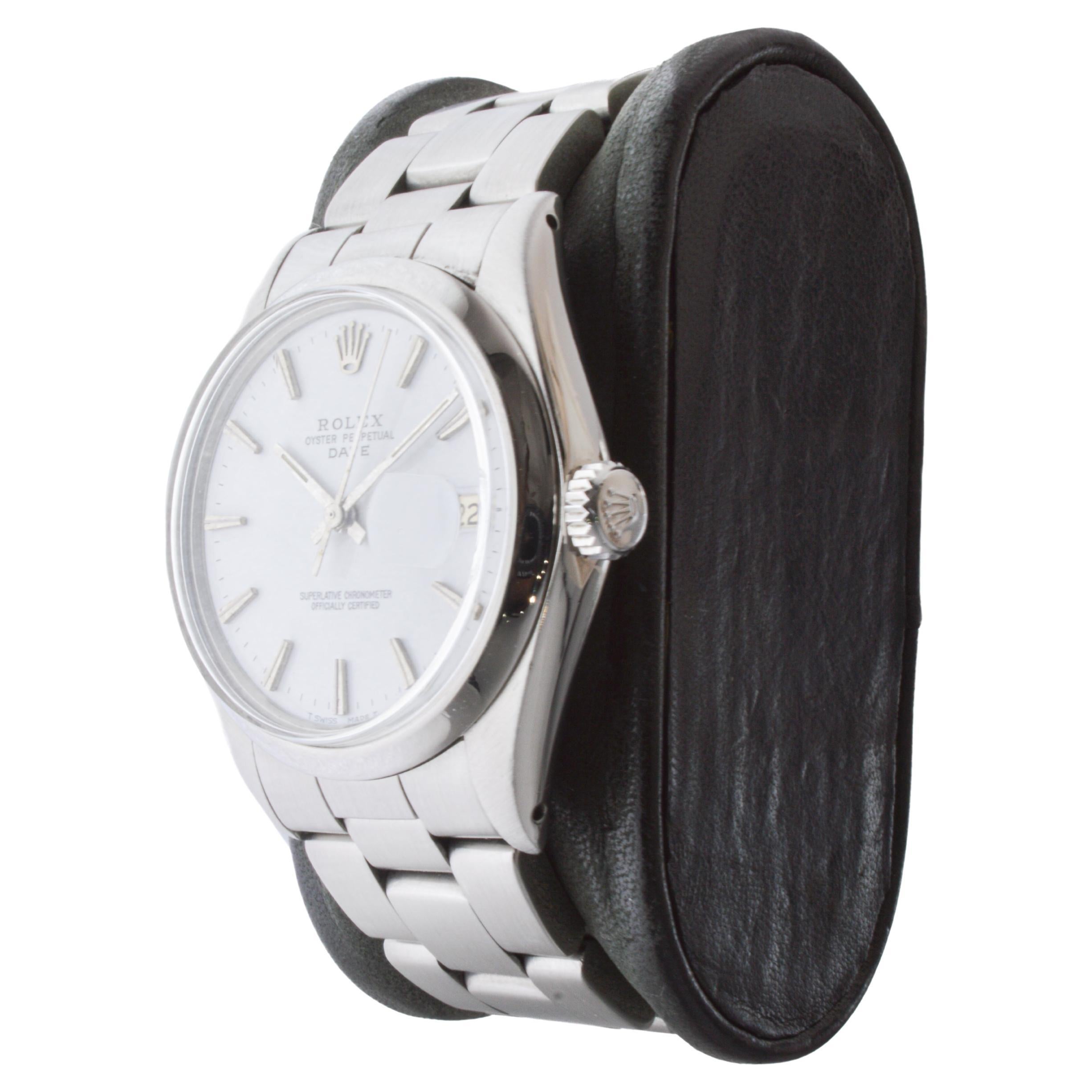 Rolex Steel Oyster Perpetual Date with Rare White Dial circa, 1960's For Sale 2