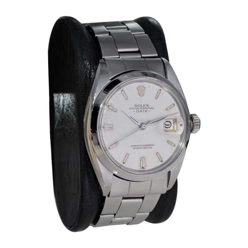 Modern Rolex Steel Oyster Perpetual Date with Remarkable Original Patinated Dial 1960's For Sale