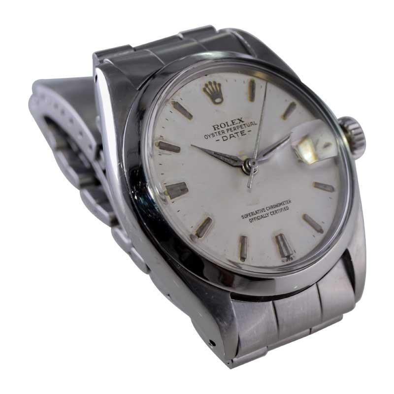 Rolex Steel Oyster Perpetual Date with Remarkable Original Patinated Dial 1960's In Excellent Condition For Sale In Long Beach, CA