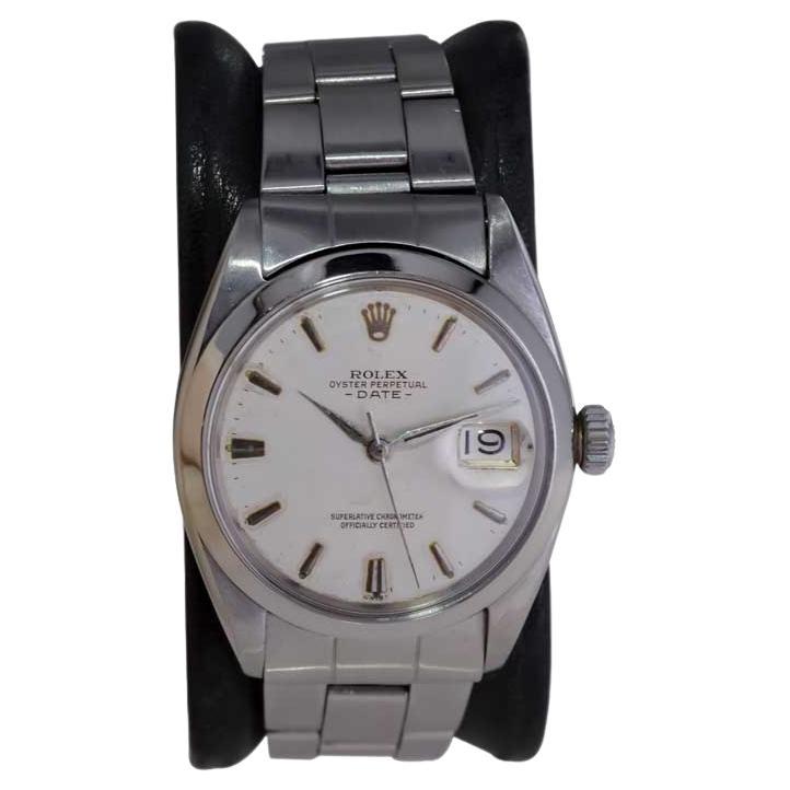 Rolex Steel Oyster Perpetual Date with Remarkable Original Patinated Dial 1960's For Sale