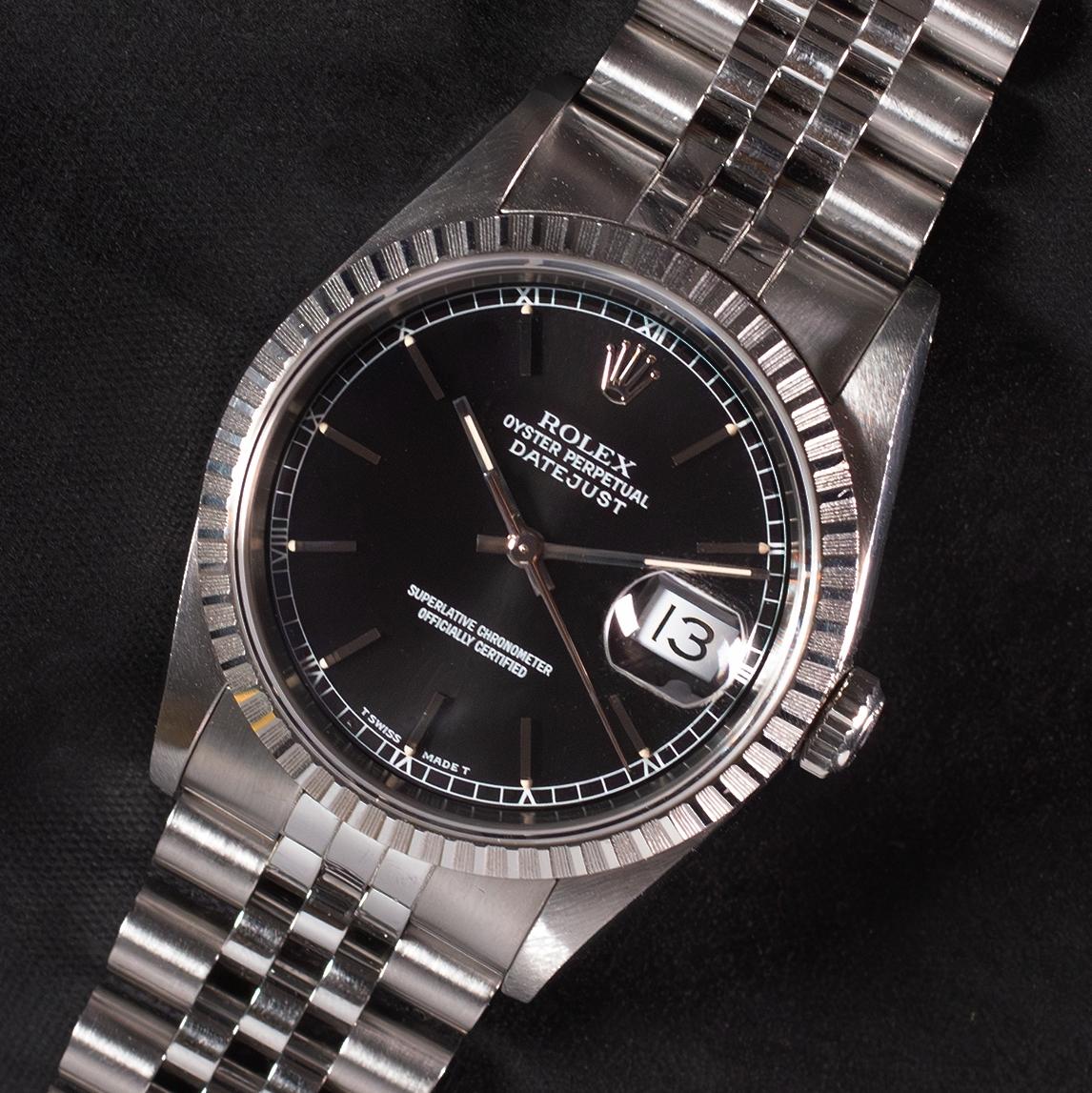 Brand: Vintage Rolex
Model: 16220
Year: 1993
Serial number: S4xxxxx
Reference: C03841

Case: 36mm Steel Case without crown; Show sign of wear with slight polish from previous; inner case back stamped 16200

Dial: Excellent Condition Black Dial; the