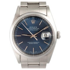Vintage Rolex Steel Oyster Perpetual Datejust Blue Dial 16200 Auto. Watch w/ Paper, 2001