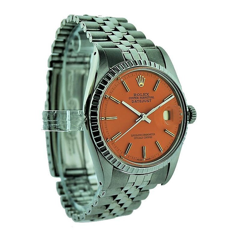 Rolex Steel Oyster Perpetual Datejust Custom Orange Zifferblatt ca