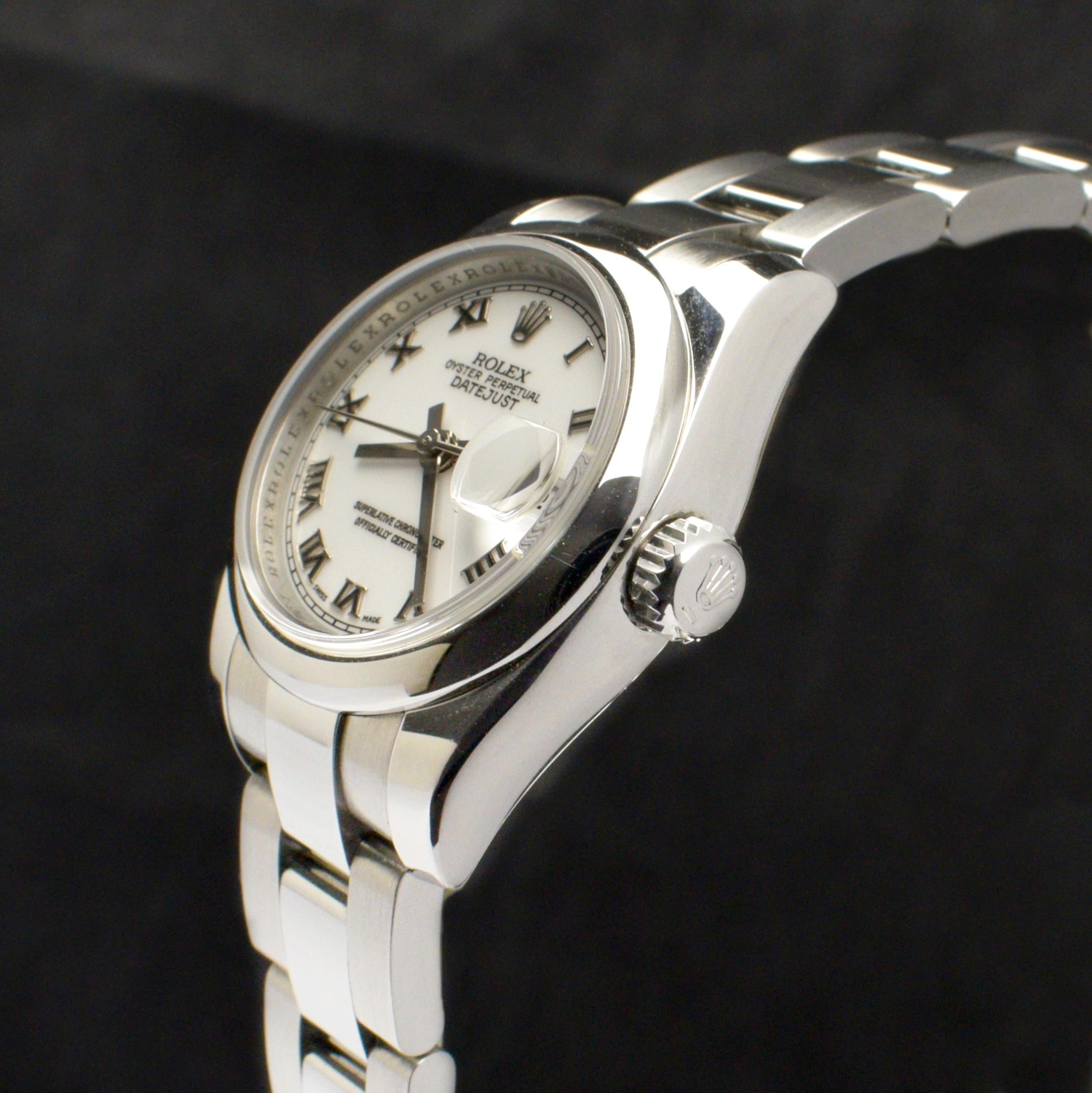 Rolex Stahl Oyster Perpetual Datejust Weißes römisches Zifferblatt 179160 Auto. Uhr, 2006 für Damen oder Herren