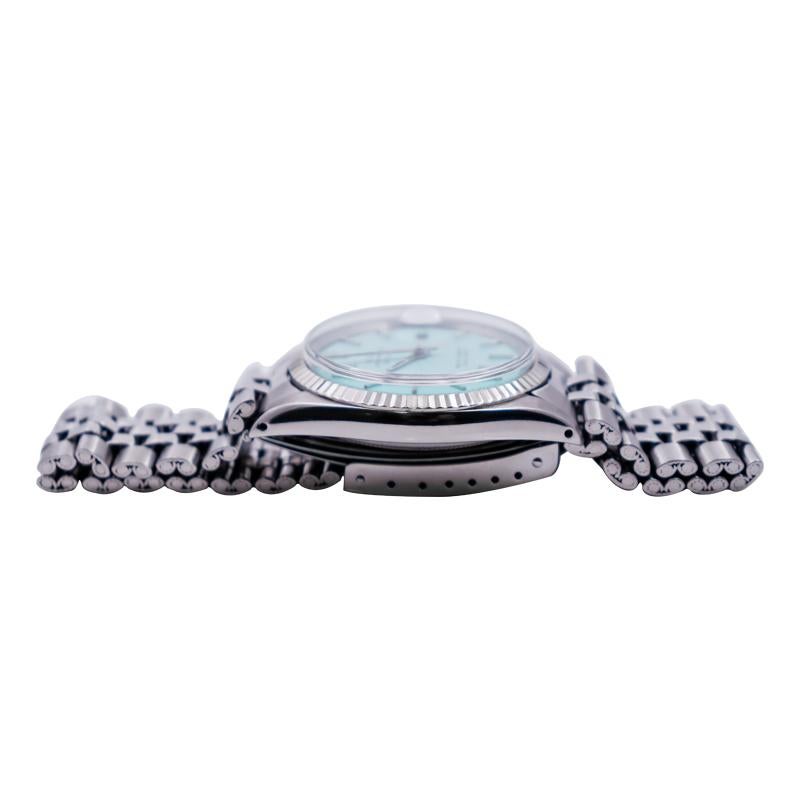 Rolex Steel Oyster Perpetual Datejust with Custom Blue Dial, 1970s For Sale 5