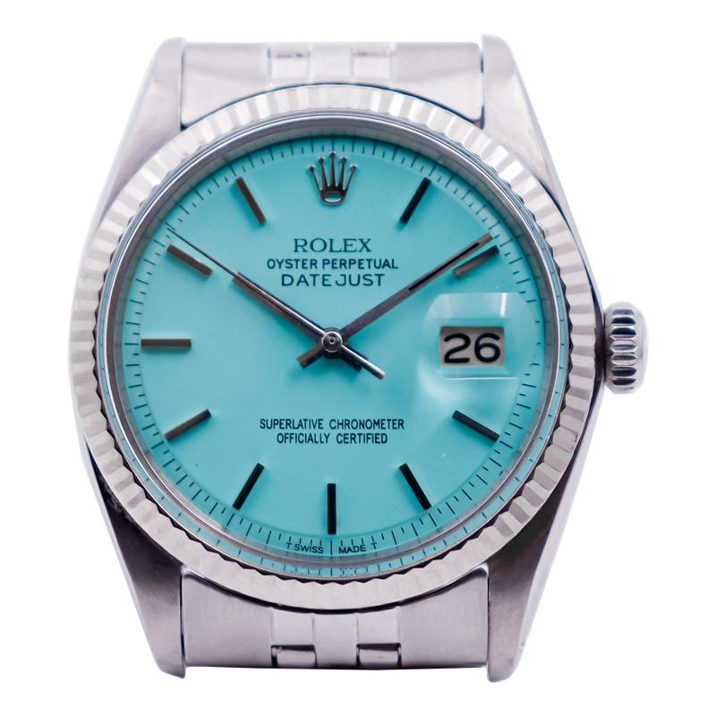 Rolex Steel Oyster Perpetual Datejust with Custom Blue Dial, 1970s For Sale 1