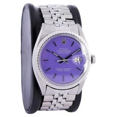Rolex Steel Oyster Perpetual Datejust with Custom Finished Purple Dial, 1960s