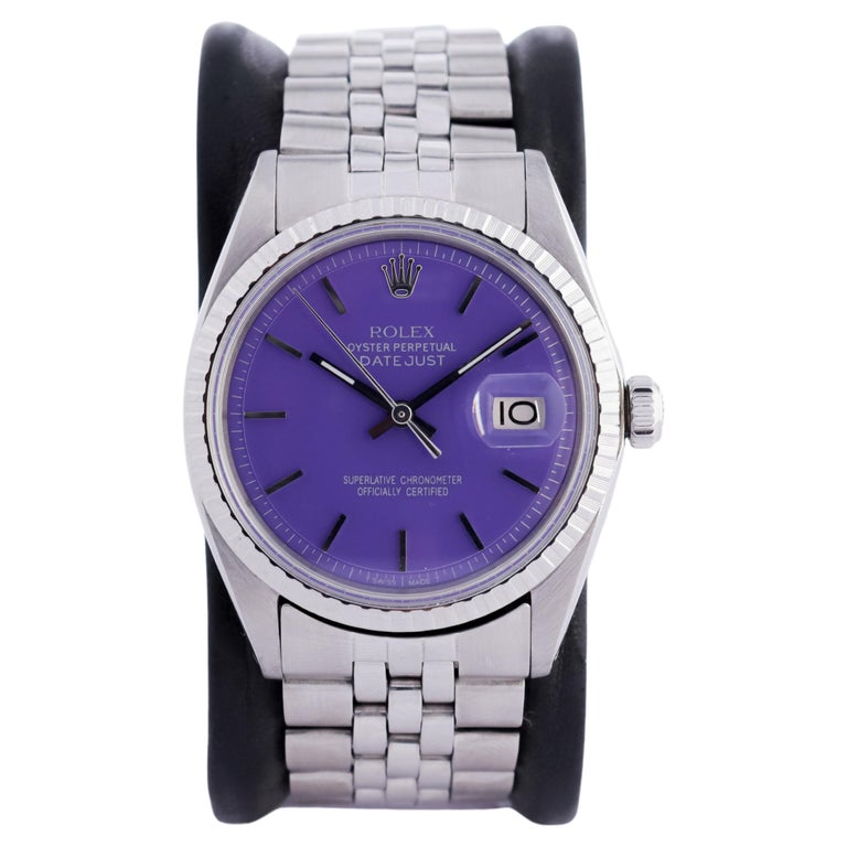 Rolex Stahl Oyster Perpetual Datejust mit maßgefertigtem lila