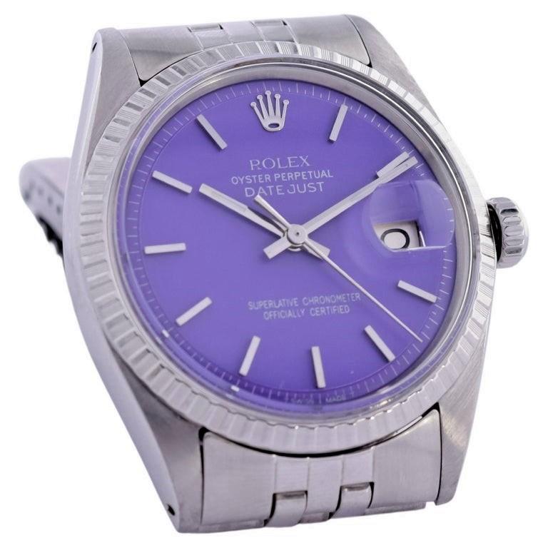 Moderne Rolex Oyster Perpetual Datejust avec cadran violet fini sur mesure, années 1960 en vente