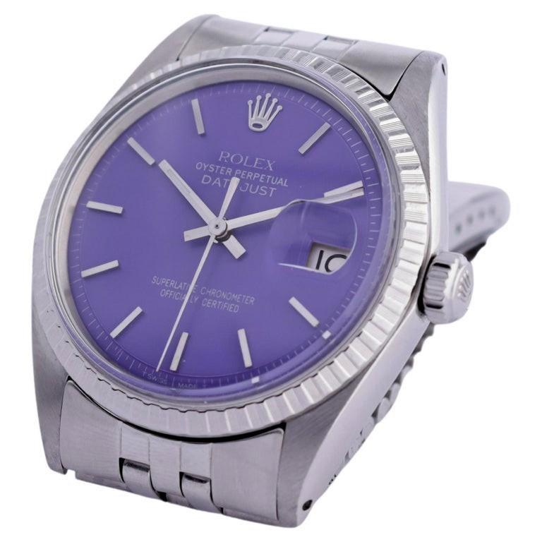 Rolex Steel Oyster Perpetual Datejust with Custom Finished Purple Dial, 1960s In Excellent Condition For Sale In Long Beach, CA