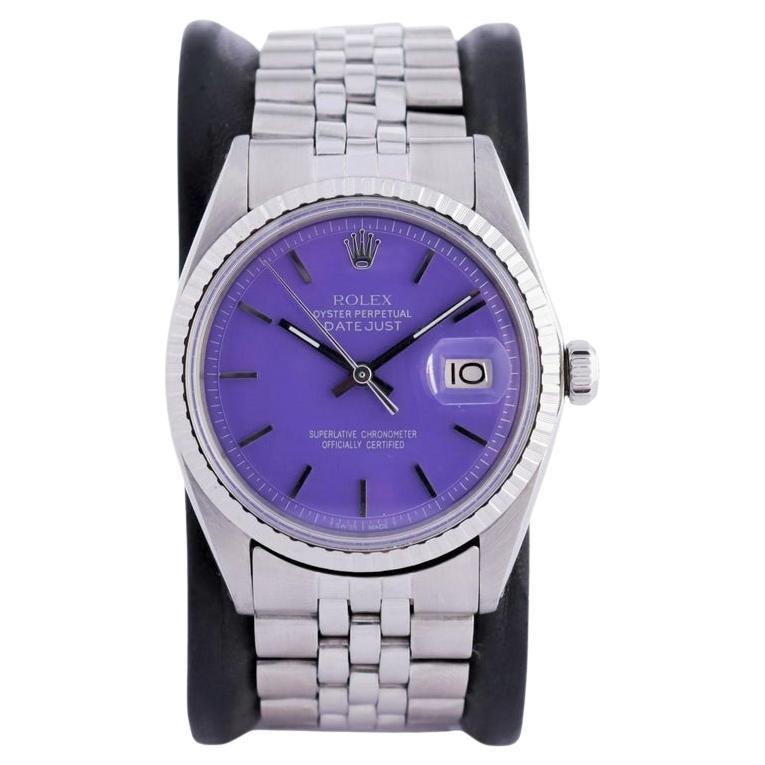 Rolex Steel Oyster Perpetual Datejust with Custom Finished Purple Dial, 1960s For Sale