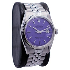 Rolex Steel Oyster Perpetual Datejust with Custom Finished Purple Dial 1970''s