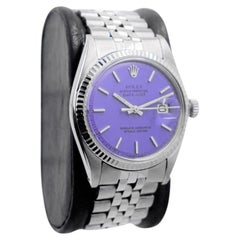 Retro Rolex Steel Oyster Perpetual Datejust with Custom Finished Purple Dial, 1970's