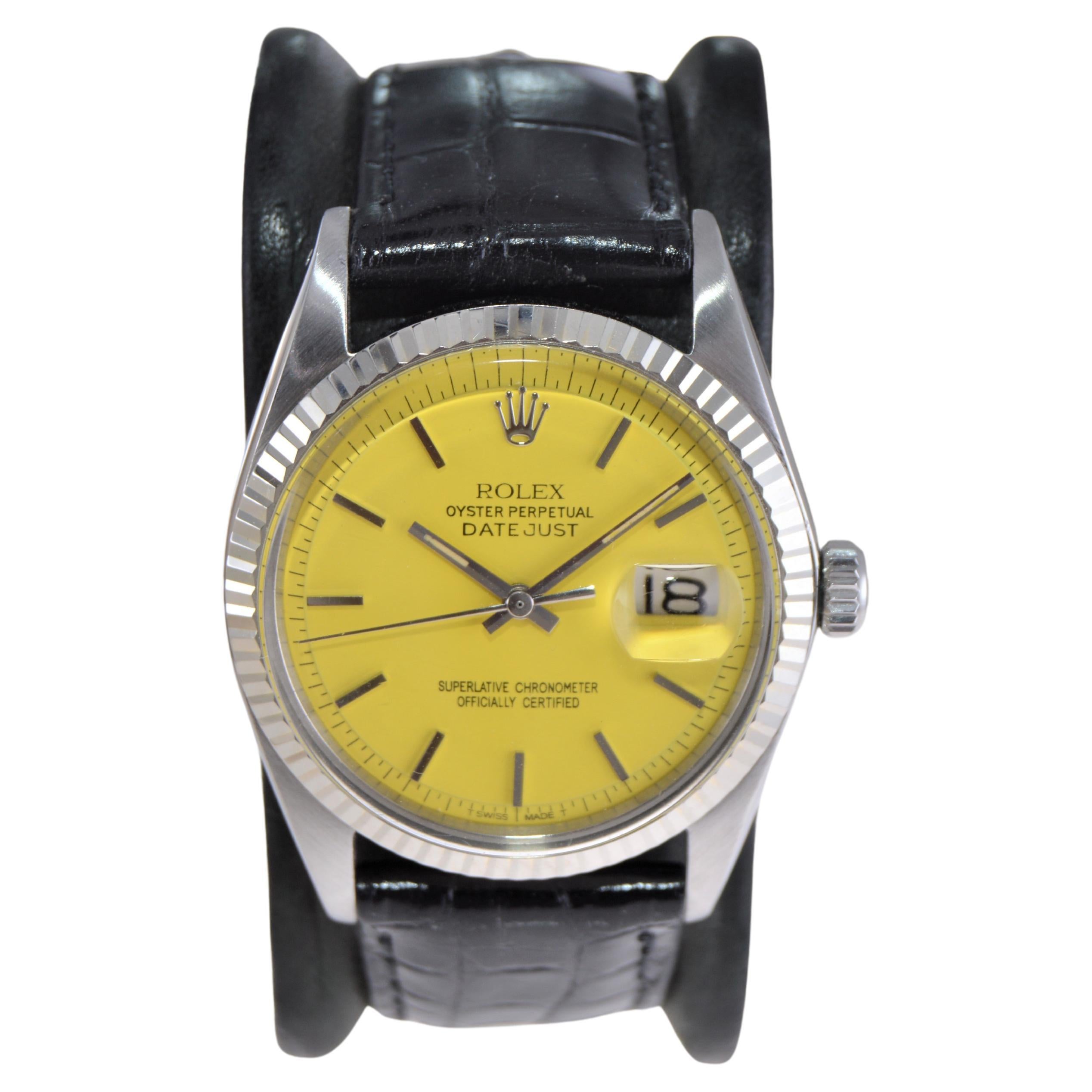Rolex Steel Oyster Perpetual Datejust with Custom Yellow Dial, 1960s For Sale