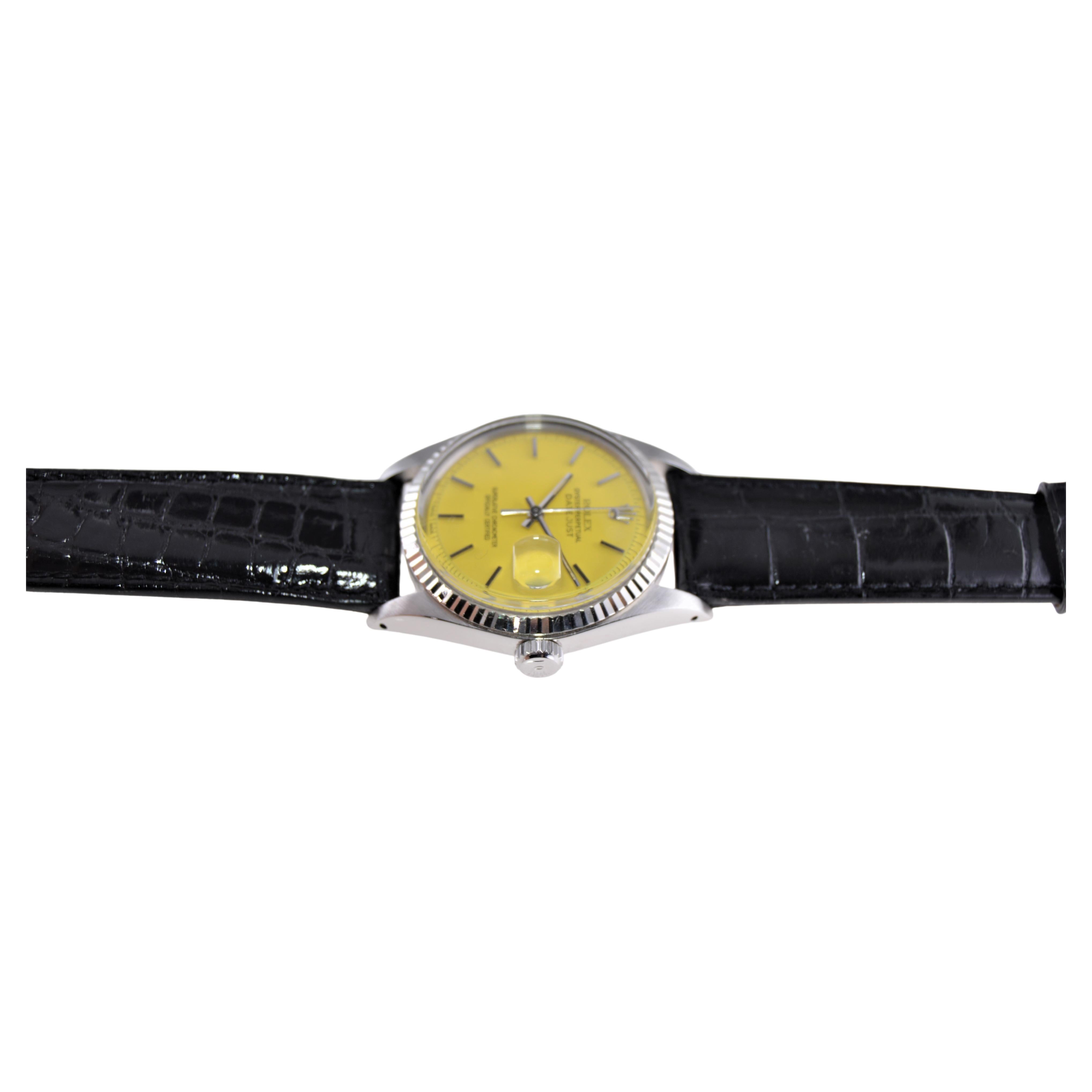 Rolex Steel Oyster Perpetual Datejust with Custom Yellow Dial, 1970s For Sale 2