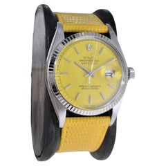 Rolex Steel Oyster Perpetual Datejust with Custom Yellow Dial and Strap 1970s