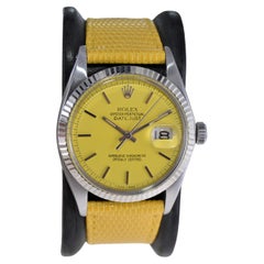 Rolex Steel Oyster Perpetual Datejust with Custom Yellow Dial and Strap 1970s