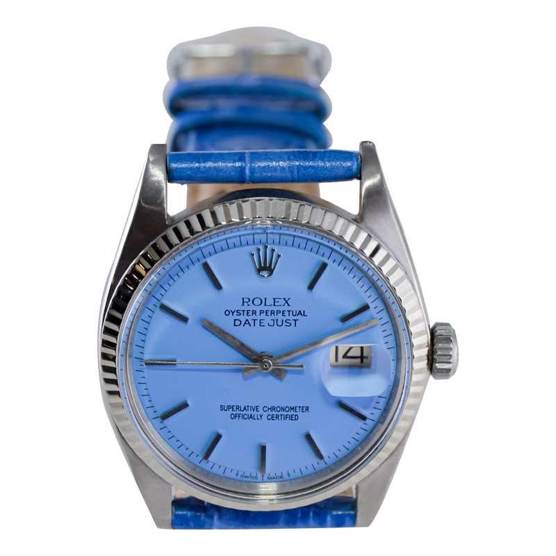 Rolex Steel Oyster Perpetual Datejust with Exceptional Custom Blue Dial, 1960's For Sale 2