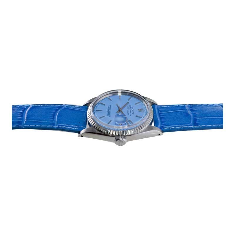 Rolex Steel Oyster Perpetual Datejust with Exceptional Custom Blue Dial, 1960's For Sale 6