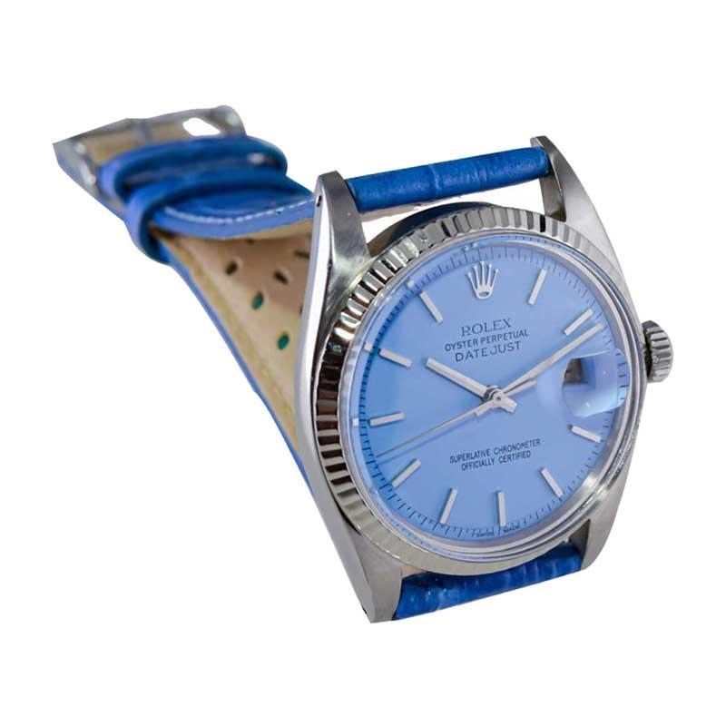 Rolex Steel Oyster Perpetual Datejust with Exceptional Custom Blue Dial, 1960's For Sale 1