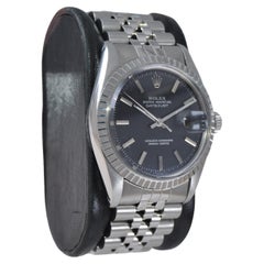Rolex Oyster Perpetual Datejust in acciaio con quadrante nero originale di fabbrica, anni '70