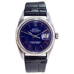 Rolex Steel Oyster Perpetual Datejust with Original Factory Blue Dial 1970's