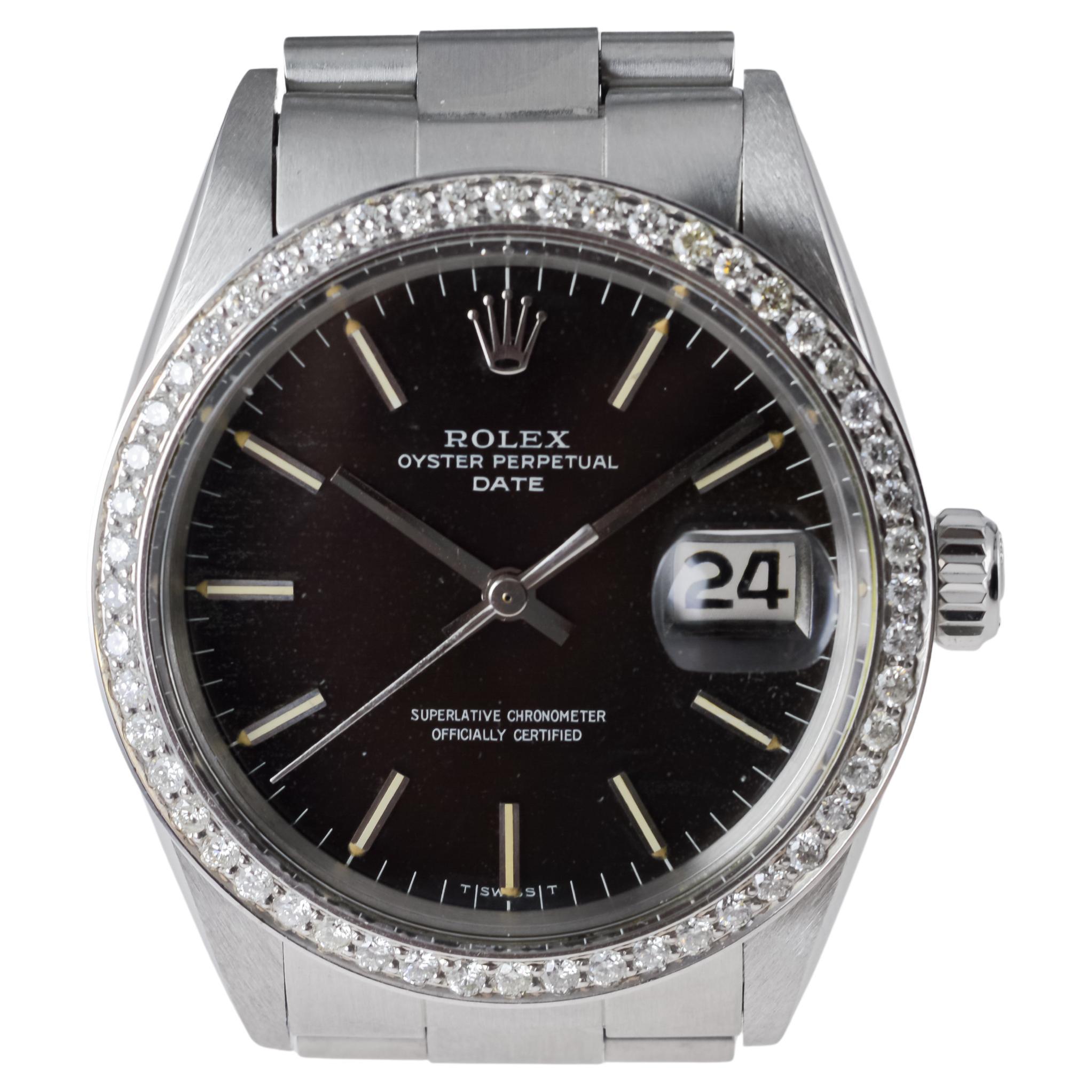 Rolex Steel Oyster Perpetual Datejust avec rare cadran noir circa, 1960's en vente 6