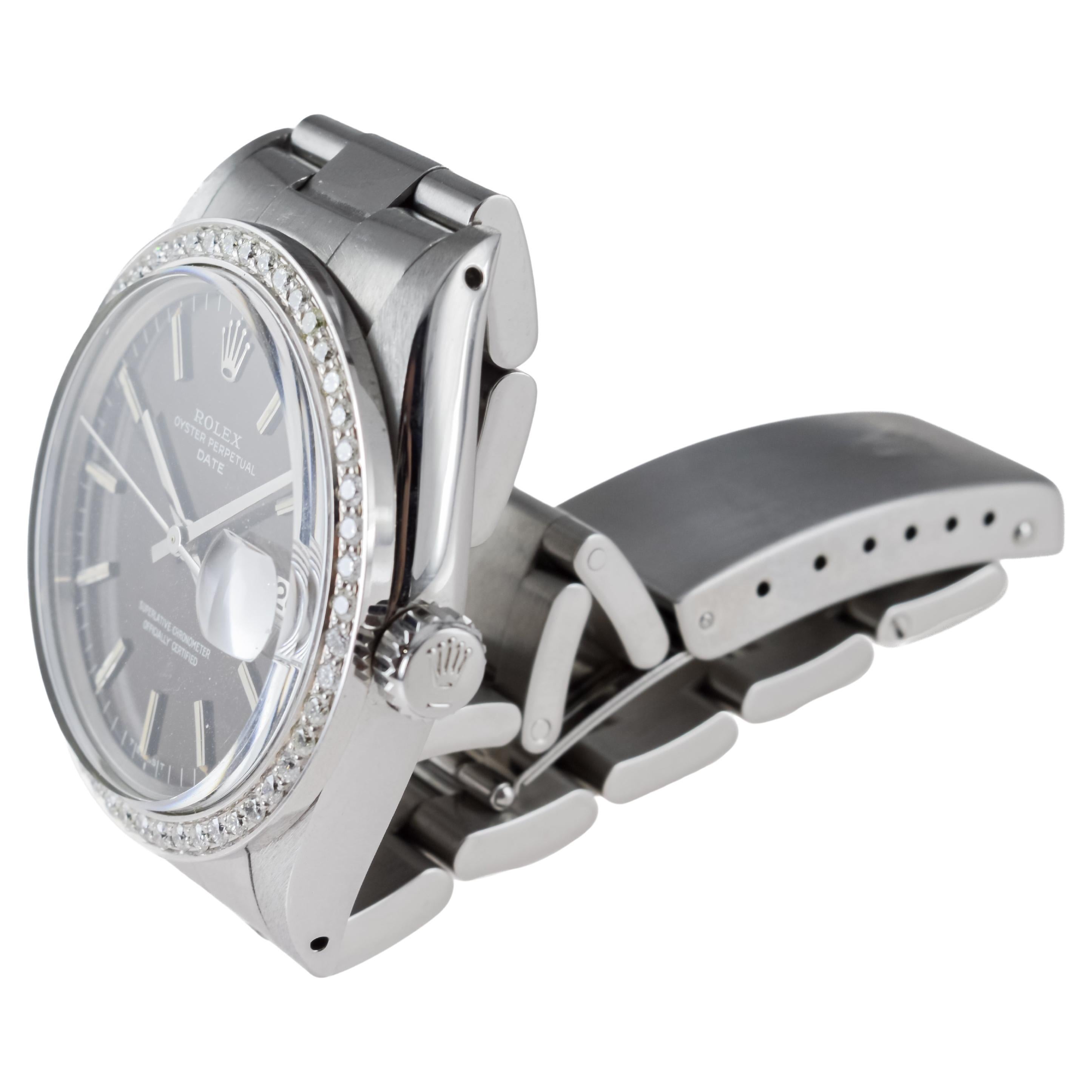 Rolex Steel Oyster Perpetual Datejust avec rare cadran noir circa, 1960's en vente 8