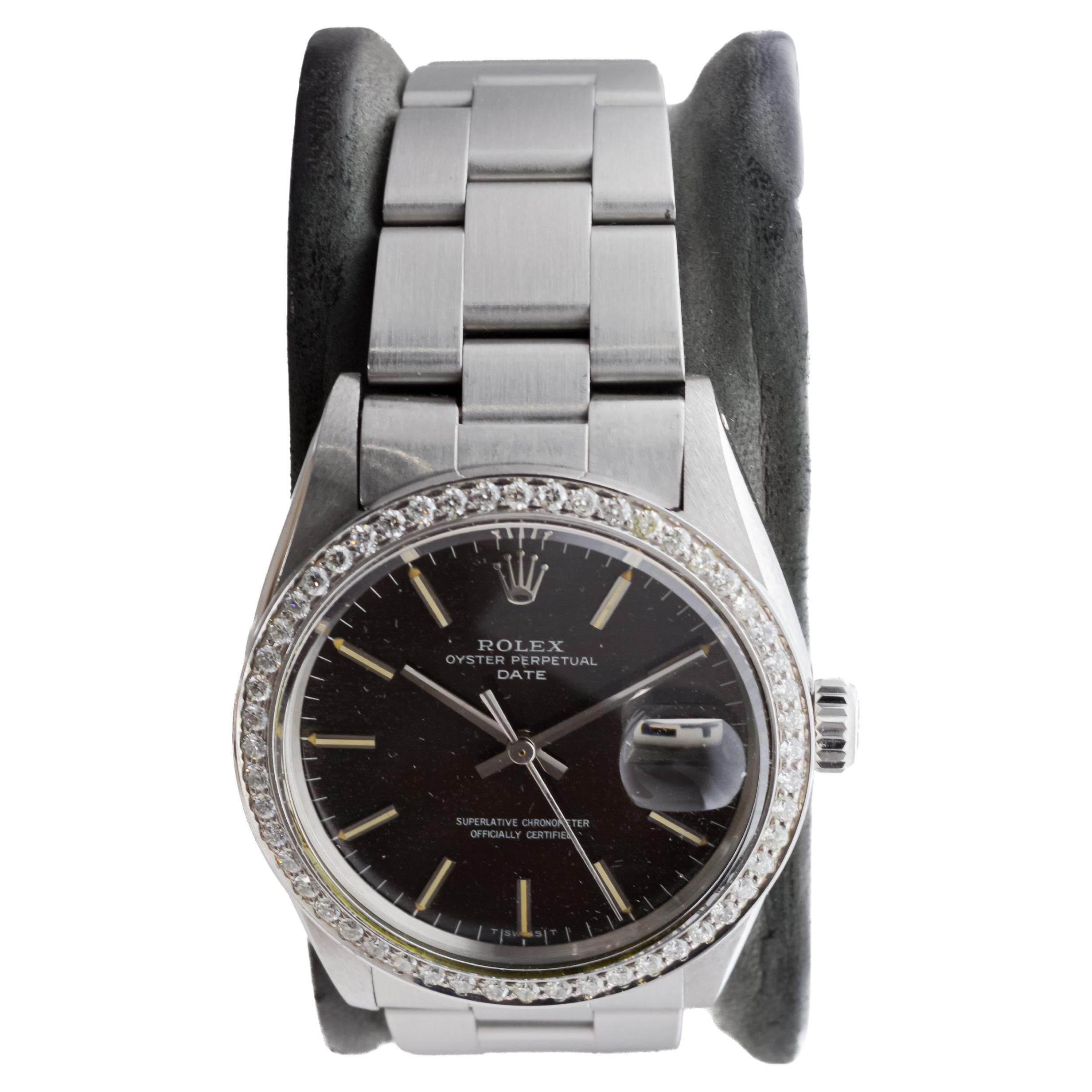 Rolex Steel Oyster Perpetual Datejust avec rare cadran noir circa, 1960's Unisexe en vente