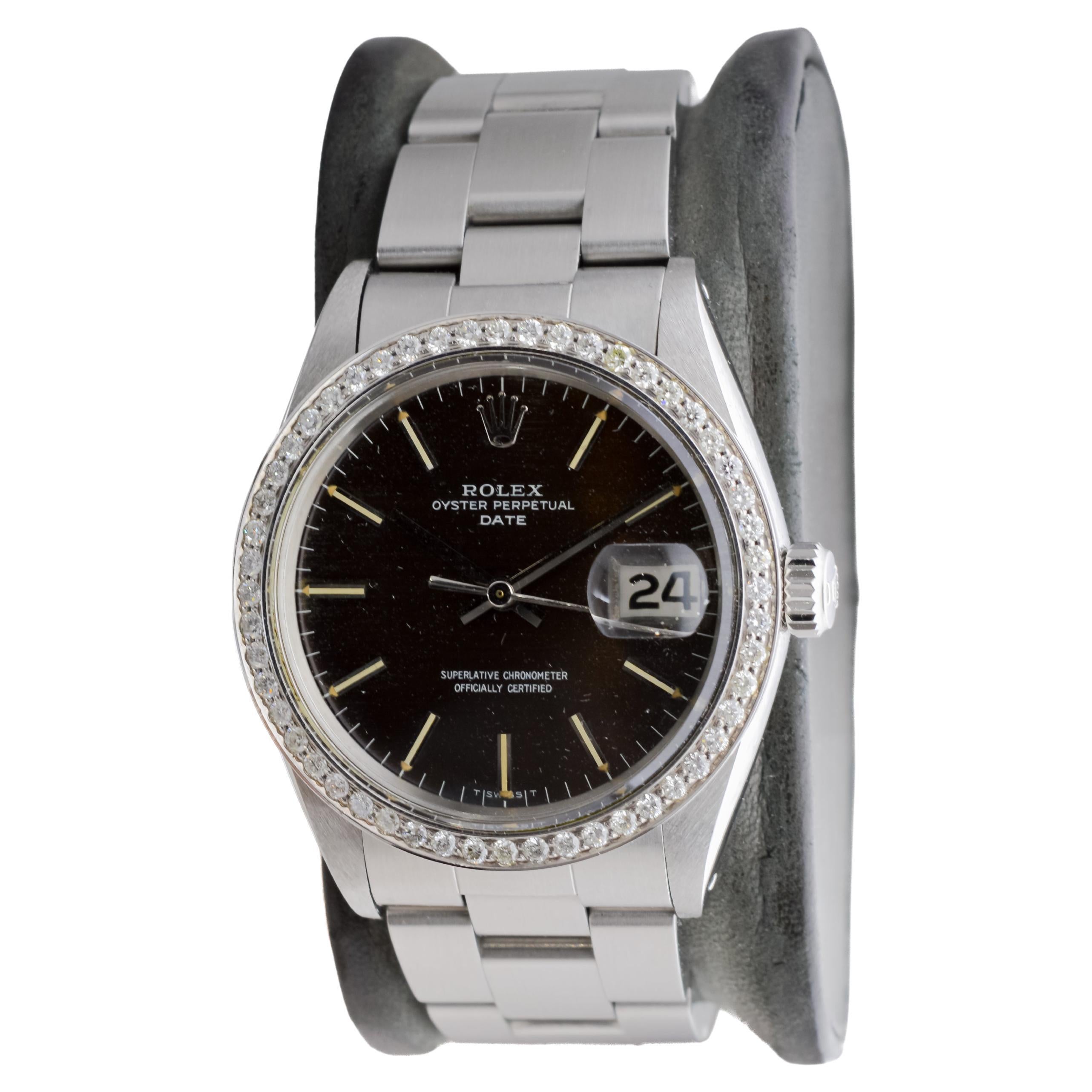 Rolex Steel Oyster Perpetual Datejust avec rare cadran noir circa, 1960's en vente 2
