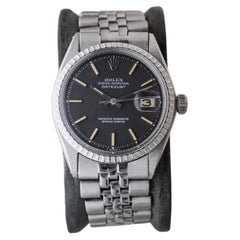 Retro Rolex Steel Oyster Perpetual Datejust with Rare Black Dial circa, 1960's