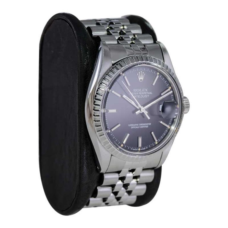 Rolex Oyster Perpetual Datejust in acciaio con raro quadrante nero