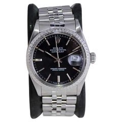Vintage Rolex Steel Oyster Perpetual Datejust with Rare Original Black Dial 1980's