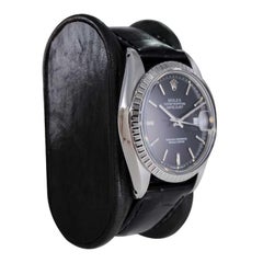 Rolex Oyster Perpetual Datejust in acciaio con raro quadrante nero originale della metà degli anni '80