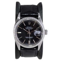 Used Rolex Steel Oyster Perpetual Datejust with Rare Original Black Dial Mid 1980's