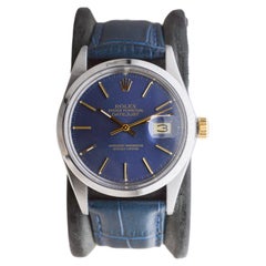 Used Rolex Steel Oyster Perpetual Datejust with Rare Original Blue Dial circa, 1980's