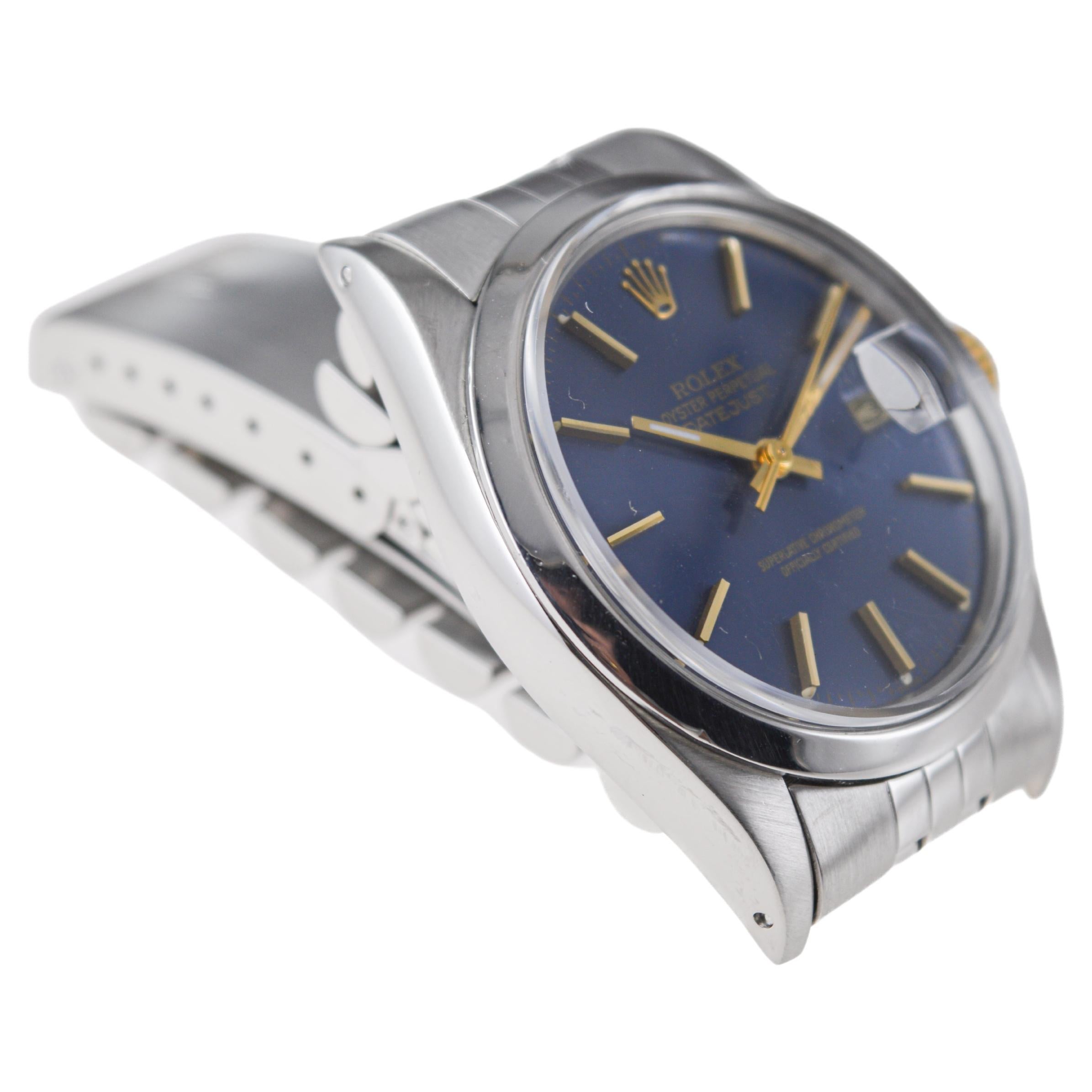 Women's or Men's Rolex Steel Oyster Perpetual Datejust with Rare Original Blue Dial from 1987 For Sale