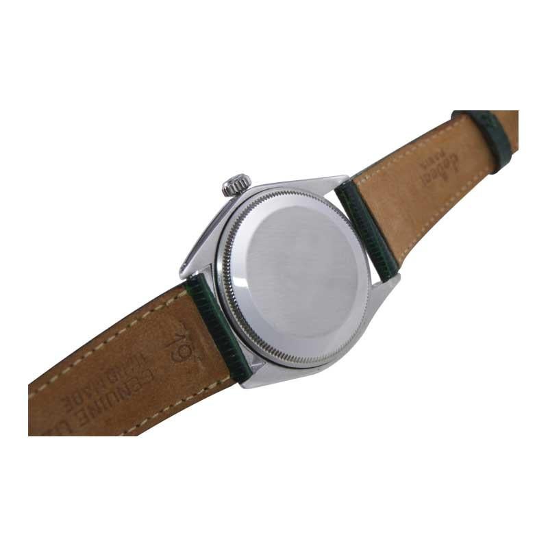 Rolex Steel Oyster Perpetual with A Custom Finished Mint Green Dial 1970's For Sale 6