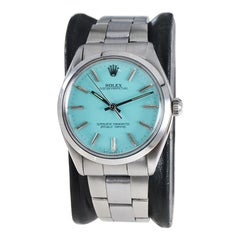 Rolex Steel Oyster Perpetual with Custom Blue Dial, circa 1980's