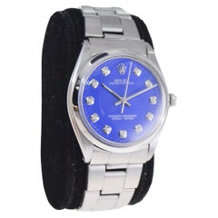 Rolex Steel Oyster Perpetual with Custom Deep Blue Dial, Diamond Markers, 1960s