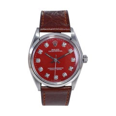 Rolex Steel Oyster Perpetual with Custom Made Red Diamond Dial from 1960s / 70s