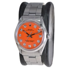 Vintage Rolex Steel Oyster Perpetual with Custom Orange Dial, Diamond Markers, 1960s