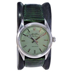 Stahl Oyster Perpetual mit maßgefertigtem salbeigrünem Zifferblatt, ca. Ende der 60er Jahre
