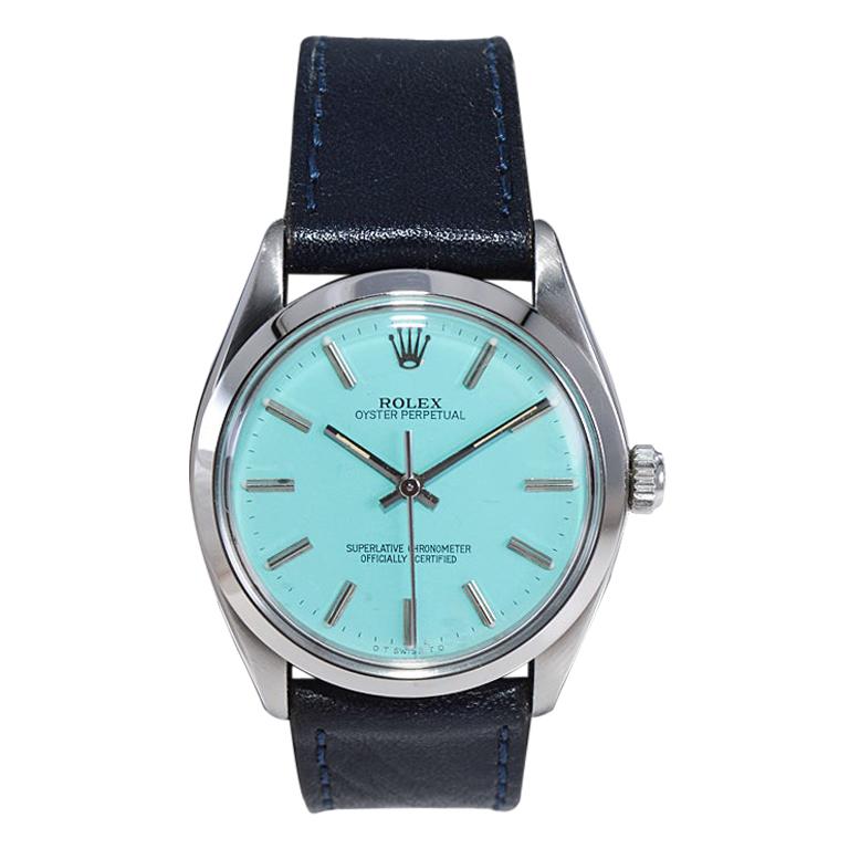 Rolex Steel Oyster Perpetual with Custom Blue Dial, circa 1970's