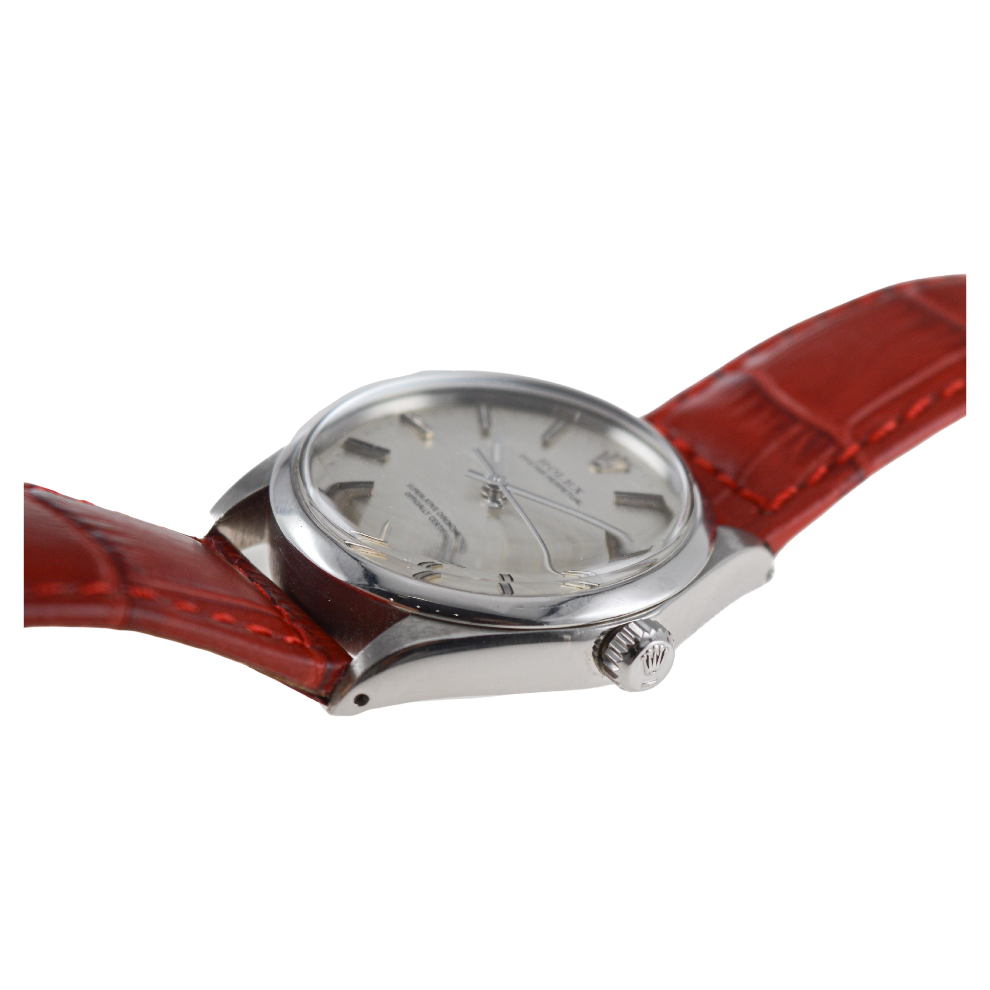 Rolex Steel Oyster Perpetual avec cadran gravé d'origine circa 1970's en vente 5