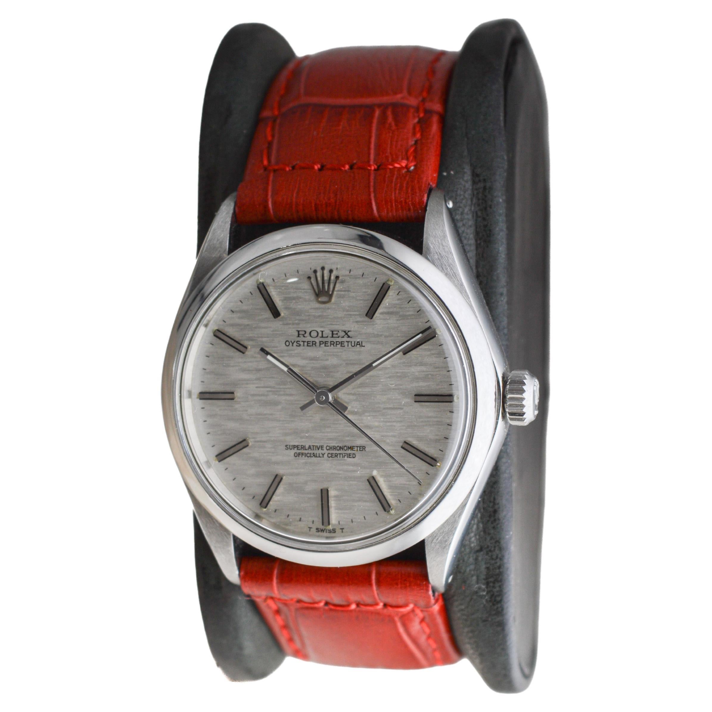 Rolex Steel Oyster Perpetual avec cadran gravé d'origine circa 1970's Unisexe en vente