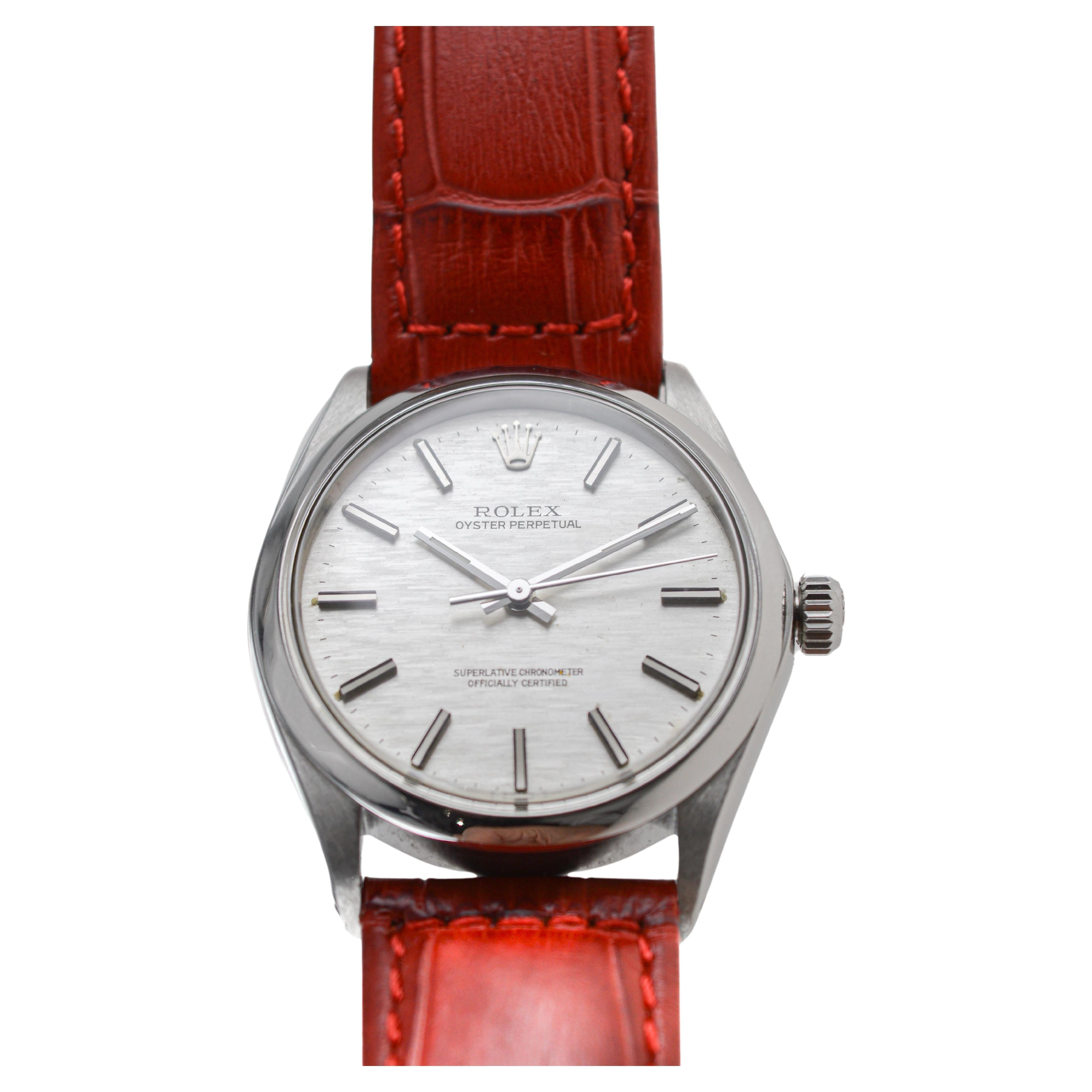 Rolex Steel Oyster Perpetual avec cadran gravé d'origine circa 1970's en vente 1