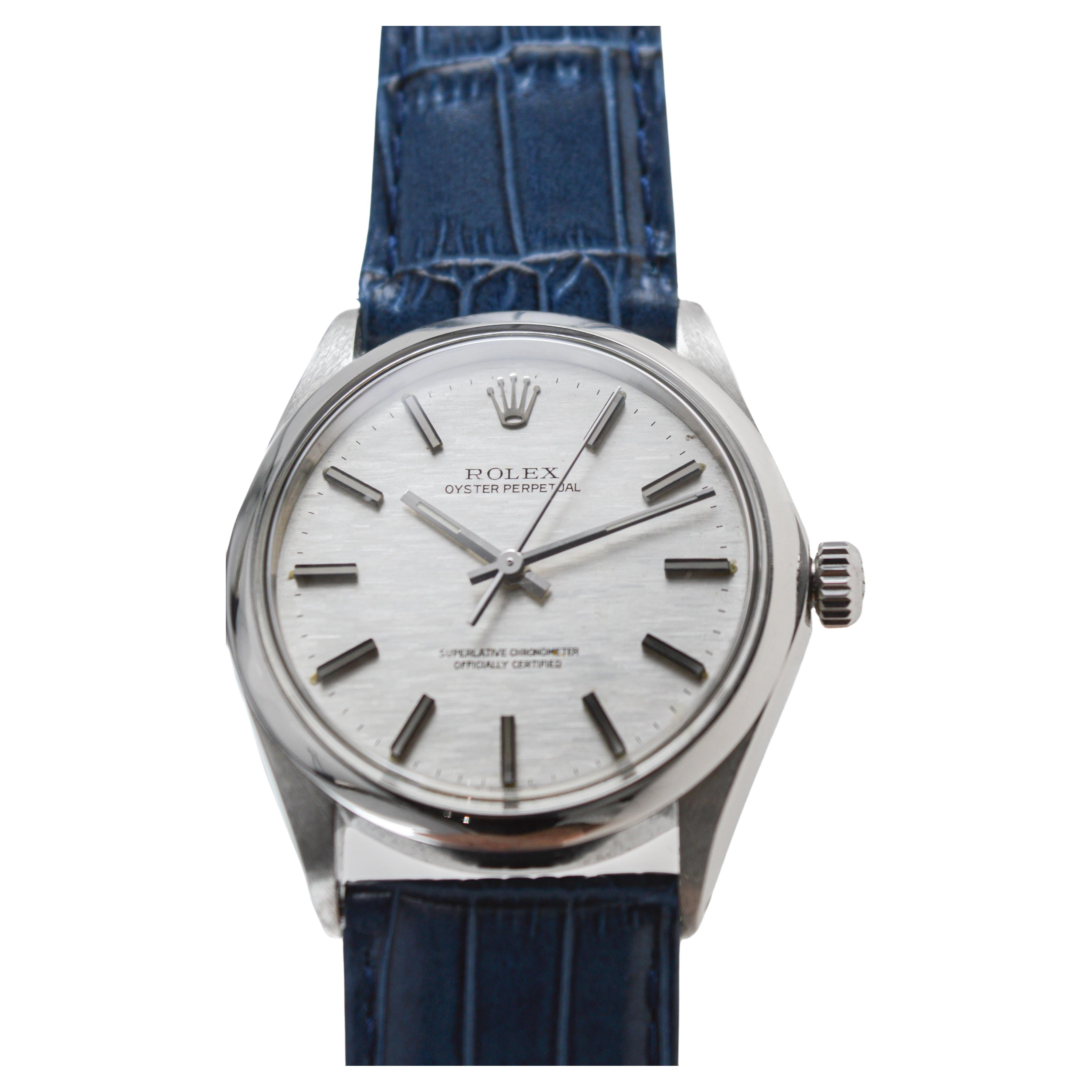Women's or Men's Rolex Steel Oyster Perpetual with Factory Original Mosaic Dial circa 1973 / 74 For Sale