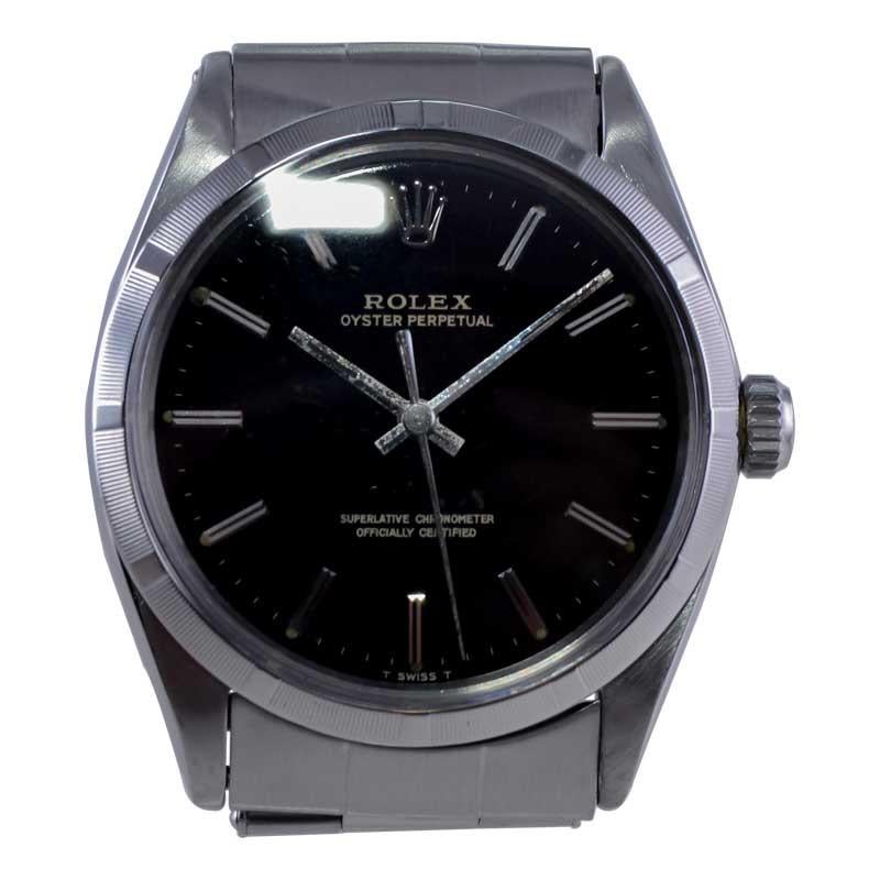 Rolex Steel Oyster Perpetual with Factory Original Rare Black Dial 1960's 3